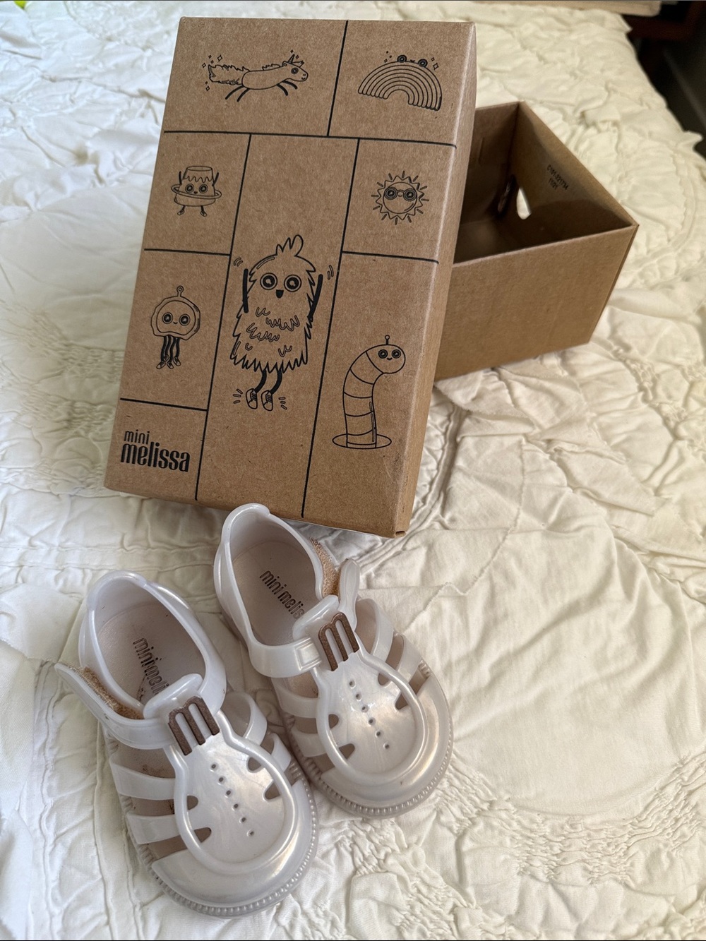 Mini Melissa Kids Metalic Cream Jelly Sandals with Brown Accents
